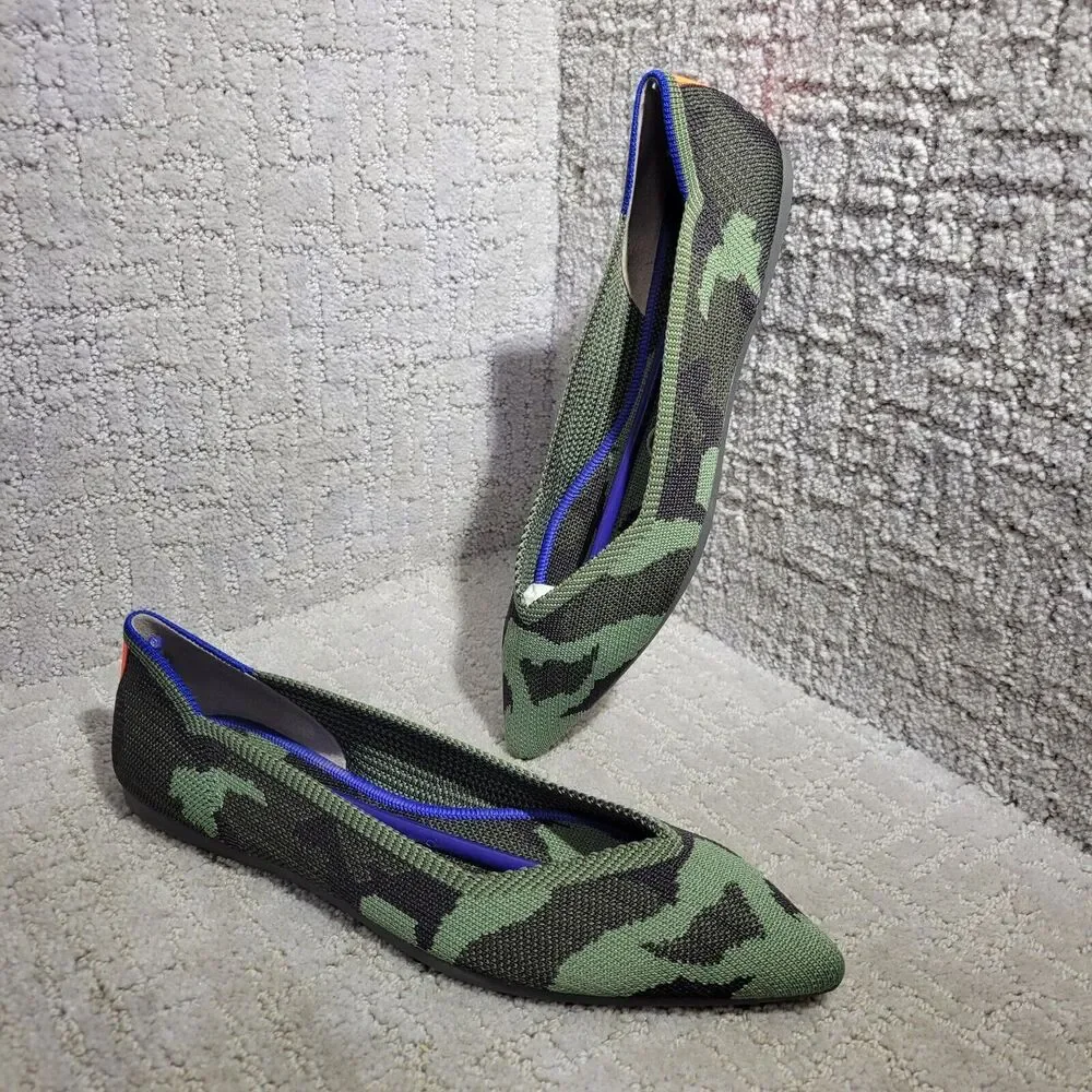 Rothys The Point Green Olive Camo Pointed Toe Slip on Flat Shoes Women's 6.5 - Picture 3 of 9